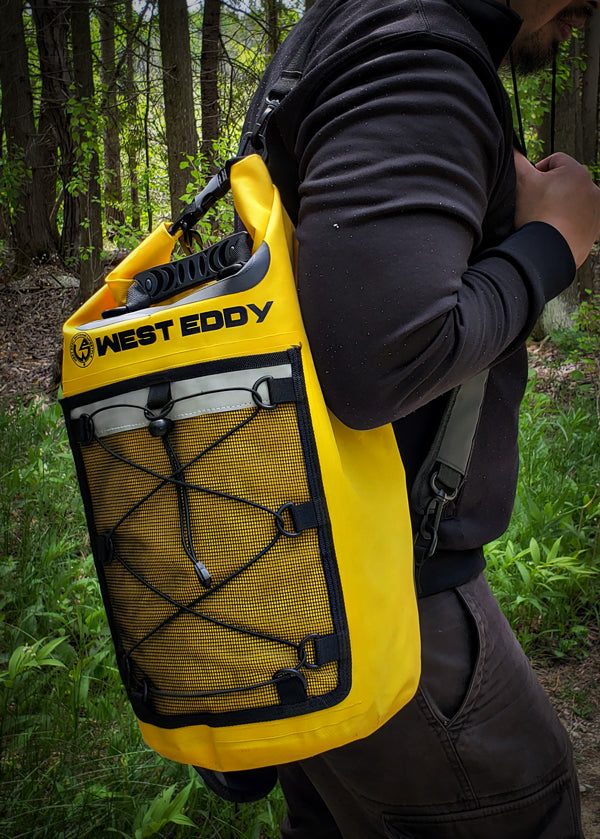 West Eddy 20 Liter Waterproof Dry Bag with Mesh Pocket and Phone Case- Keeps Personal Belonging Dry for Paddle Boarding, Kayaking, Canoeing, Camping, Hiking, Fishing, and Biking-Yellow Color