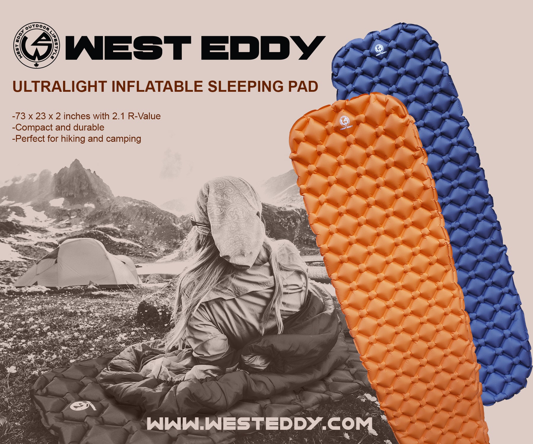 Orange Lightweight Inflatable Sleeping Pad for Backpacking, Hiking, and Camping.-Compact and Lightweight Sleeping pad