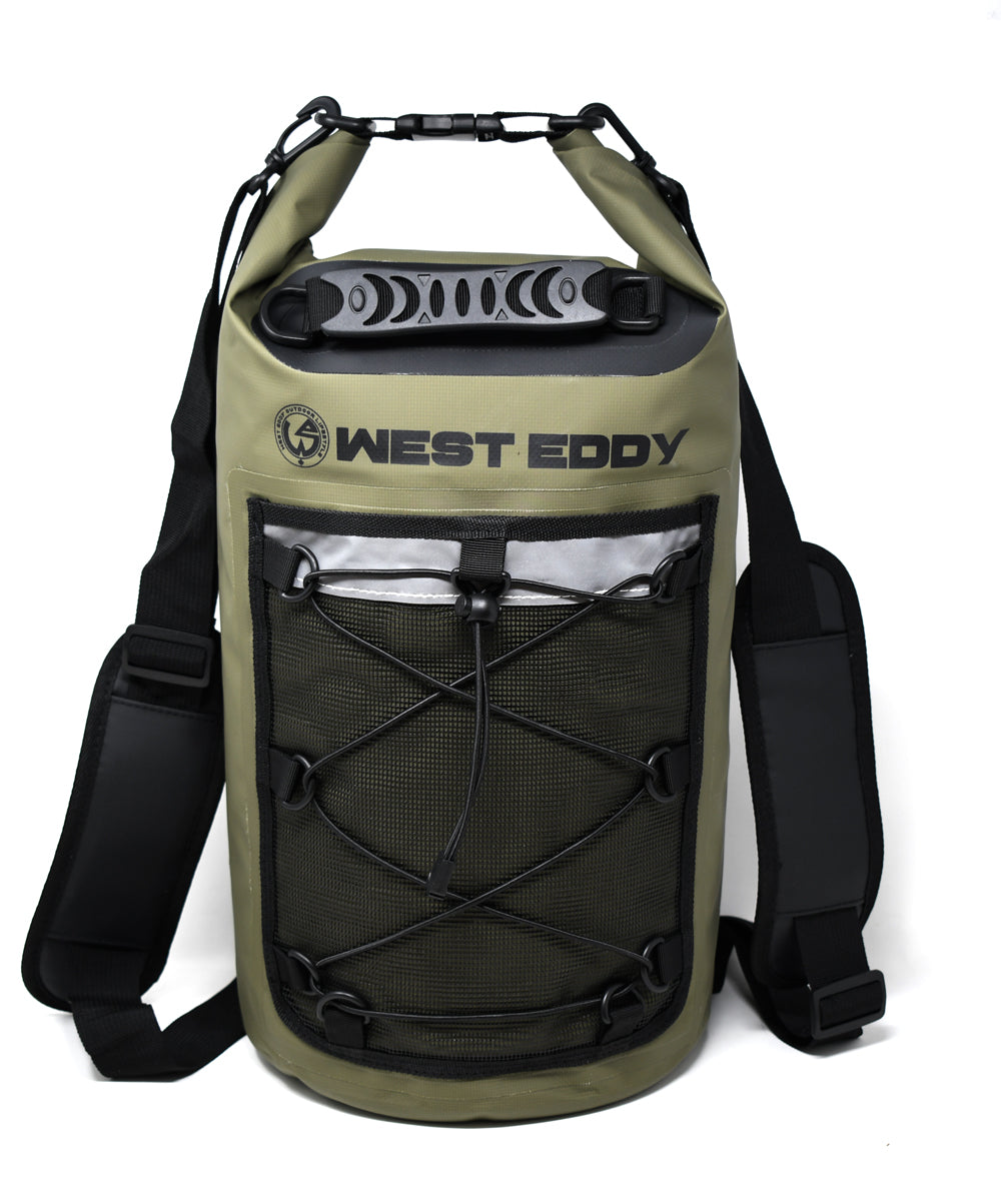 West Eddy 20 Liter Waterproof Dry Bag with Mesh Pocket and Phone Case- Keeps Personal Belonging Dry for Paddle Boarding, Kayaking, Canoeing, Camping, Hiking, Fishing, and Biking-Green Color