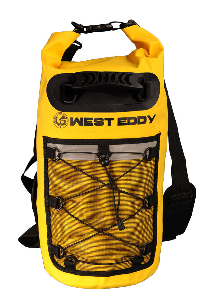 West Eddy 20 Liter Waterproof Dry Bag with Mesh Pocket and Phone Case- Keeps Personal Belonging Dry for Paddle Boarding, Kayaking, Canoeing, Camping, Hiking, Fishing, and Biking-Yellow Color